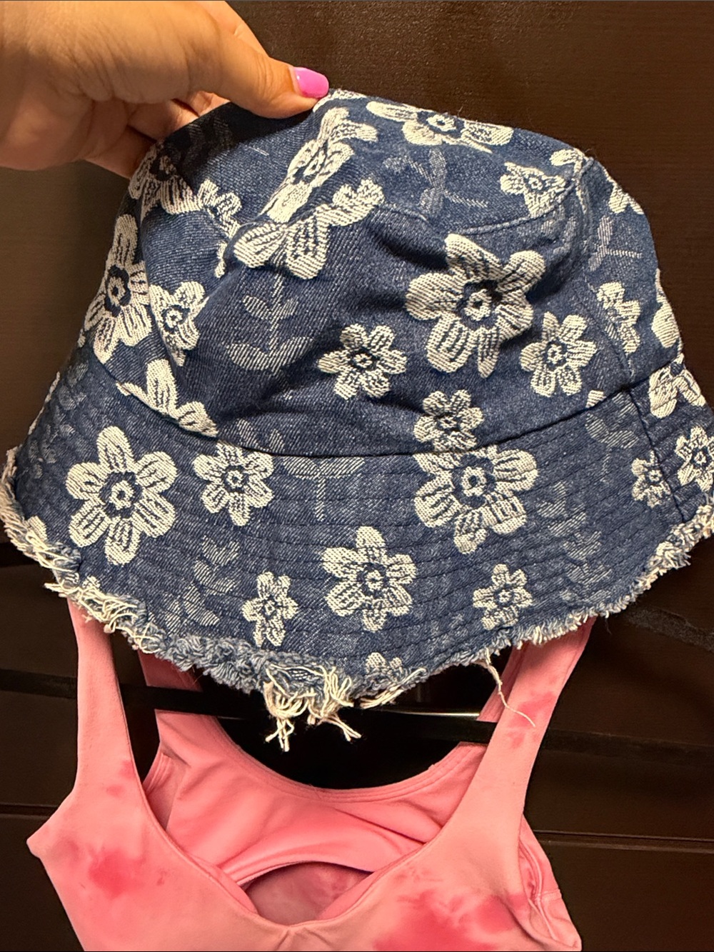 Denim Floral Bucket Hat - Blue